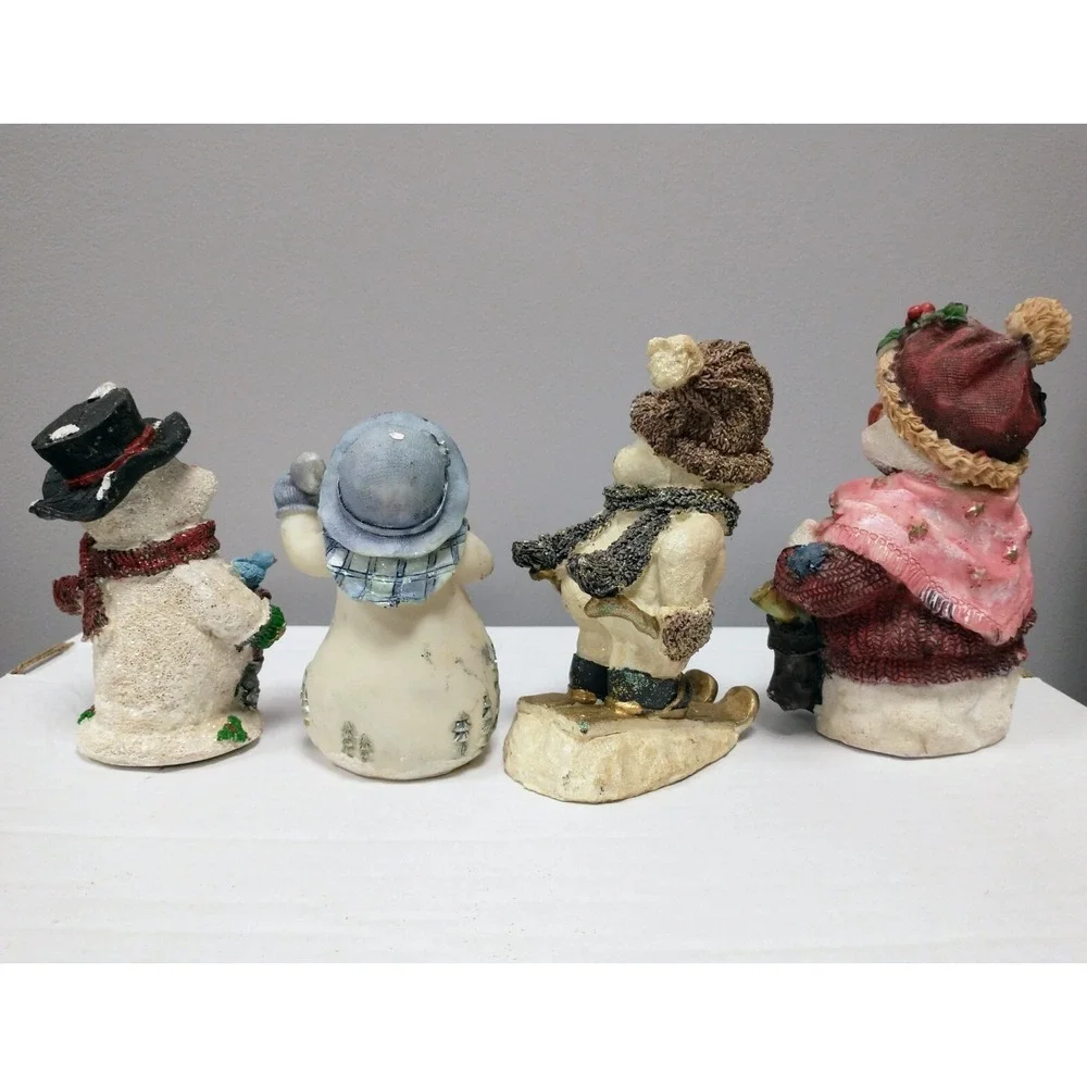 Vintage Christmas Holiday Snowman Hand Painted Ornaments Lot Of 4 Assorted